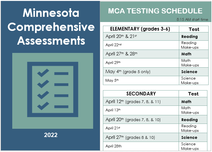 2022 MCA Testing Schedule